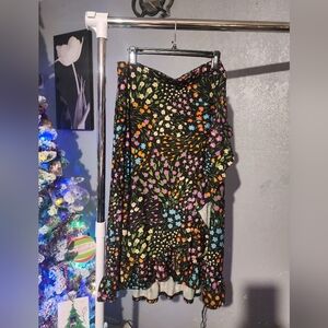 Robert Louis Black Asymmetrical Skirt with Colorful Floral Design
